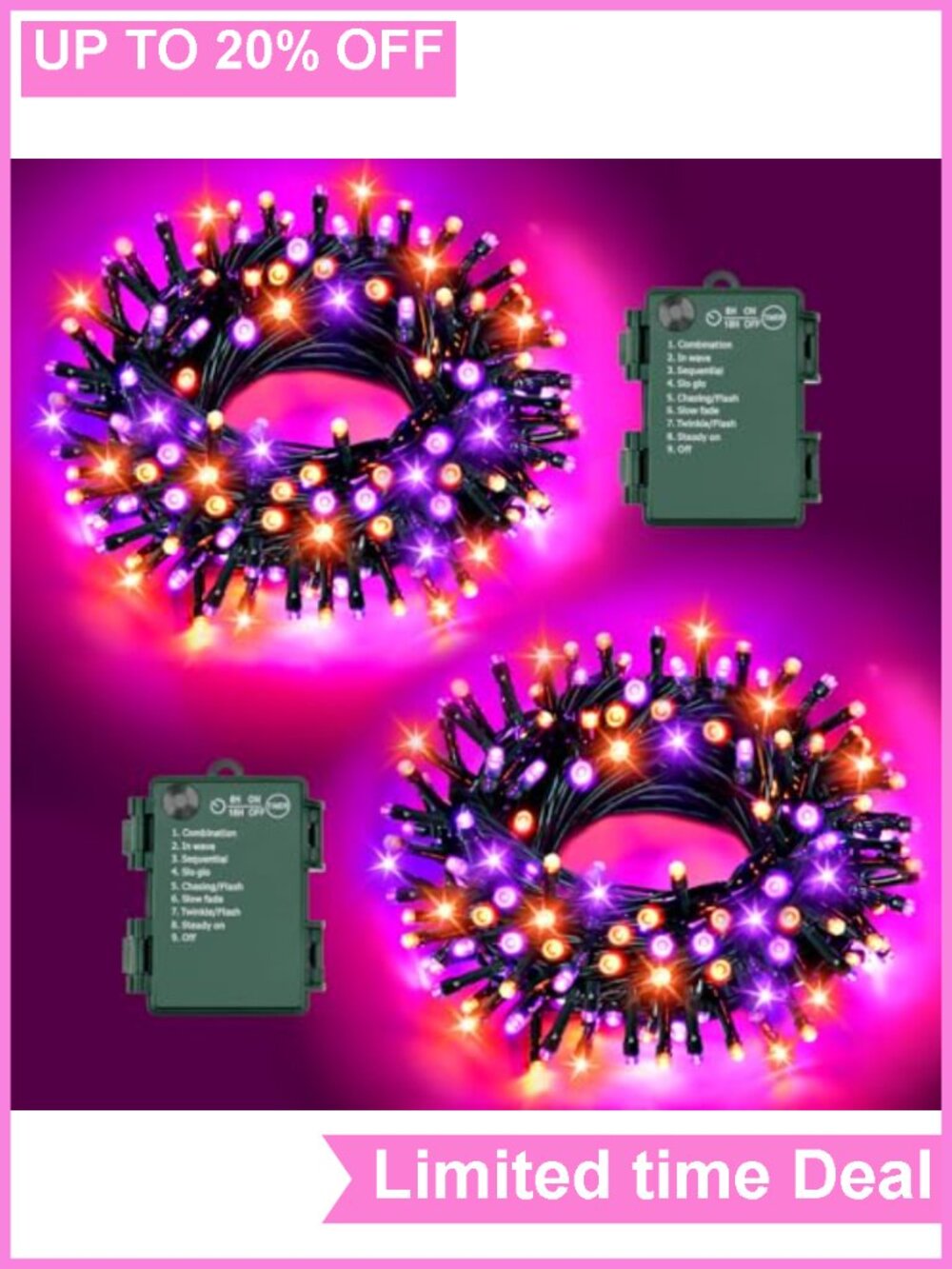 100 LED Halloween String Lights 2 Pack Battery Operated 8 Modes Waterproof Timer